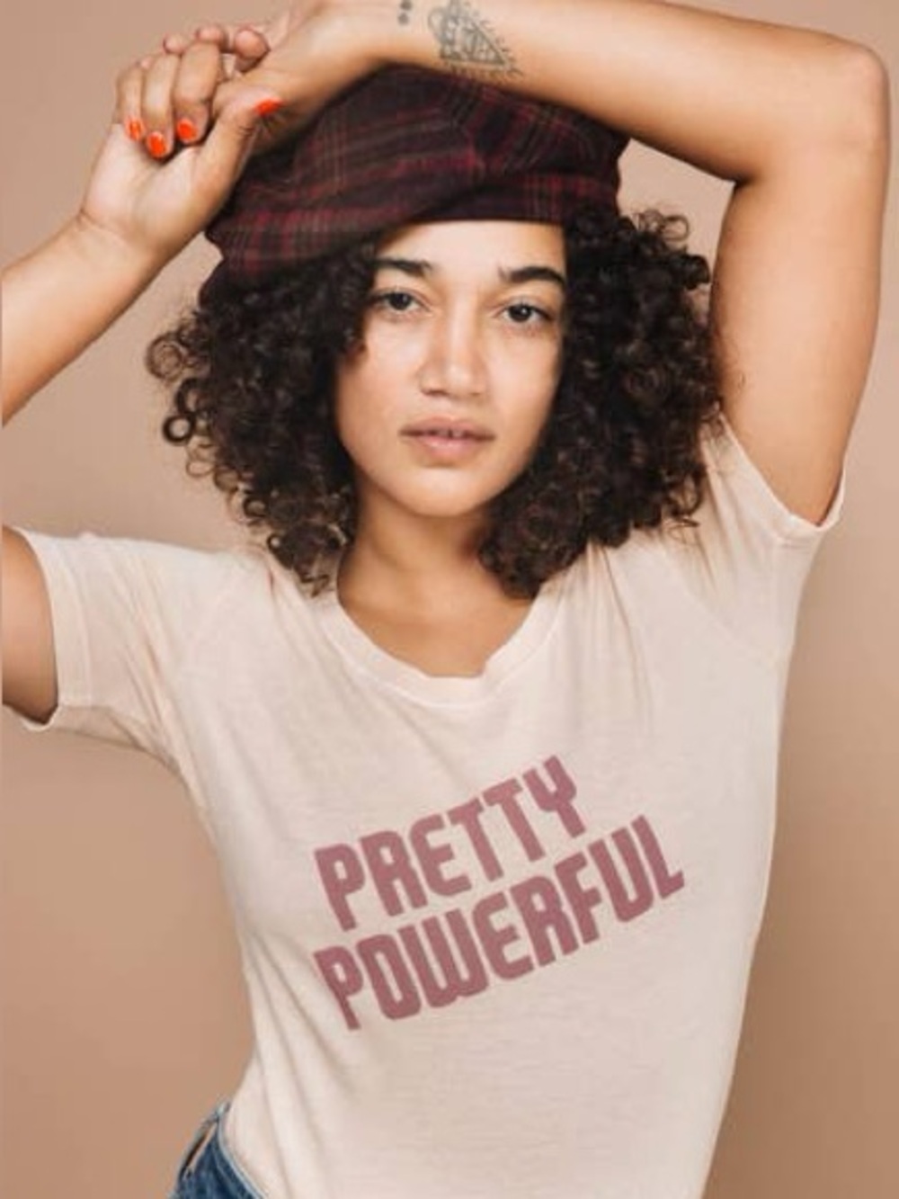 🐝 Bee & the Fox 🦊 Vintage Inspired Pretty Powerful Tee - Cream with Brown Print
